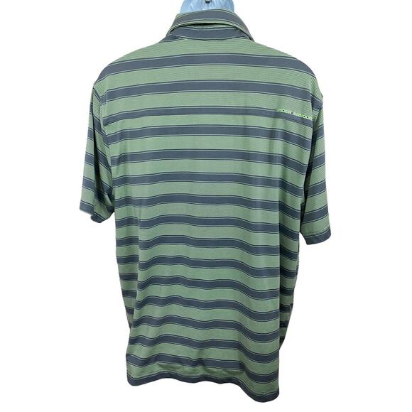 Men's Under Armour Loose Heatgear Polo Shirt Sz XL Green Gray Striped Athletic - Picture 5 of 6